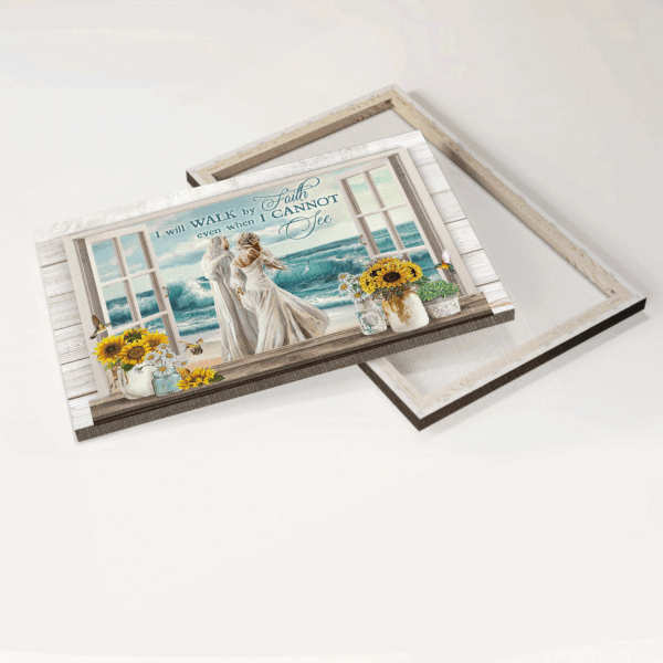 Jesus Landscape Poster – Beautiful Woman & Ocean Wave Decor Gift for Christian – Walk by Faith