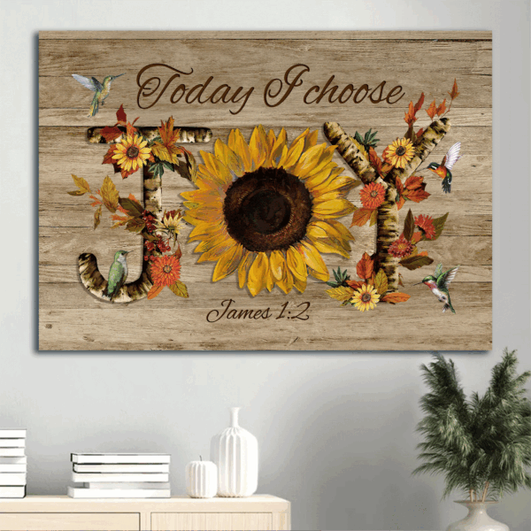 Jesus Landscape Poster Home Decor Gift – Bible Verse Abstract Sunflower Watercolor Hummingbirds – Gift For Christian – Choose Joy
