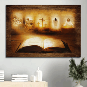 Jesus Landscape Poster - Home Decor Gift for Christians - Bible Cross Lamb of God Light from Heaven