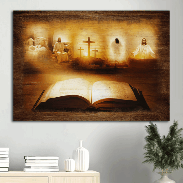 Jesus Landscape Poster – Home Decor Gift for Christians – Bible Cross Lamb of God Light from Heaven