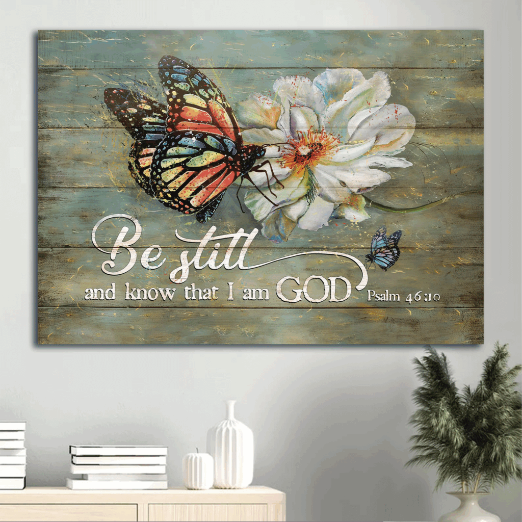 Christian Home Decor Gift: Jesus Landscape Poster with White Flower and Butterfly Christian Home Decor Gift: Jesus Landscape Poster with White Flower and Butterfly