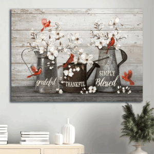 Jesus Landscape Poster Home Decor Gift - White Flowers Cardinals Water Pots - Gift for Christian