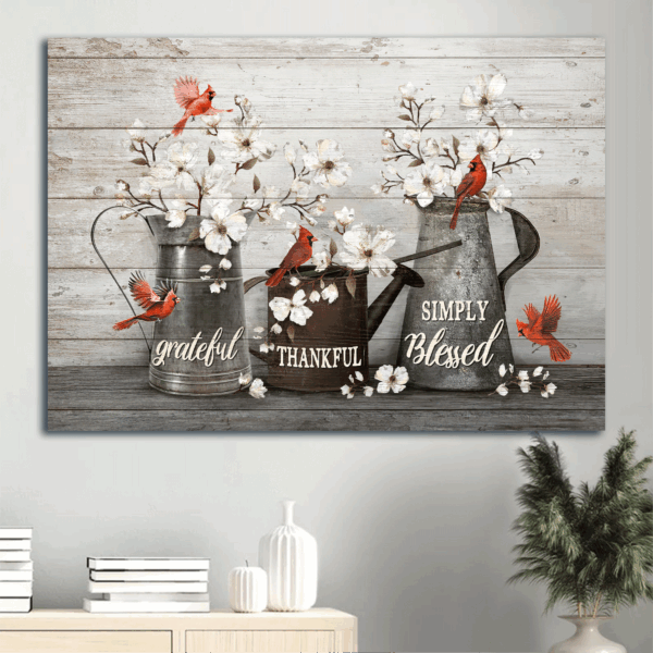 Jesus Landscape Poster Home Decor Gift – White Flowers Cardinals Water Pots – Gift for Christian