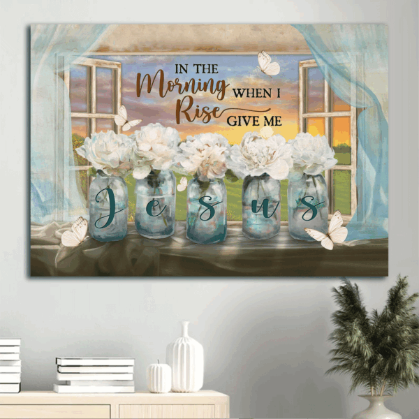 Jesus Landscape Poster Home Decor Gift – White Flower Orange Sunset Butterfly Christian Decor