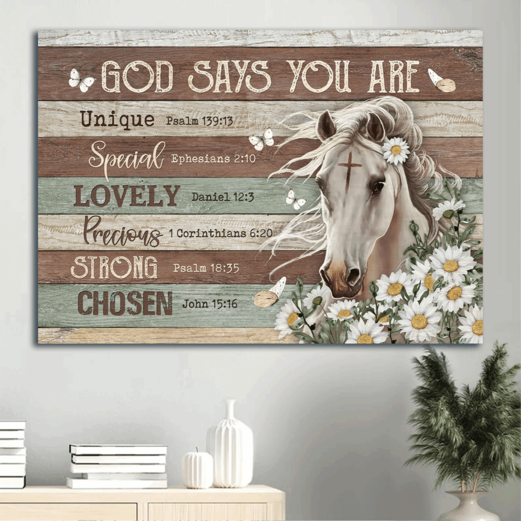 Christian Home Decor Gift: Jesus Landscape Poster with White Horse and Daisy Flower Drawing Christian Home Decor Gift: Jesus Landscape Poster with White Horse and Daisy Flower Drawing