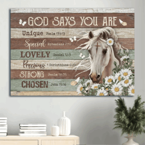 Christian Home Decor Gift: Jesus Landscape Poster with White Horse and Daisy Flower Drawing