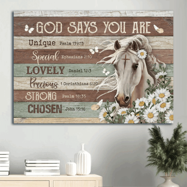 Christian Home Decor Gift: Jesus Landscape Poster with White Horse and Daisy Flower Drawing
