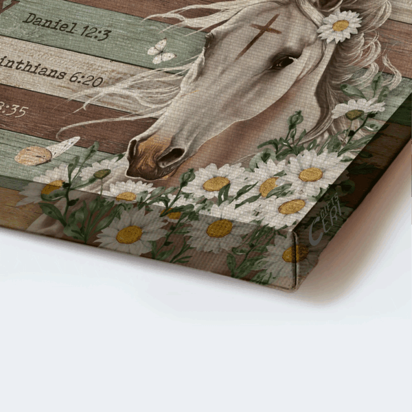 Christian Home Decor Gift: Jesus Landscape Poster with White Horse and Daisy Flower Drawing