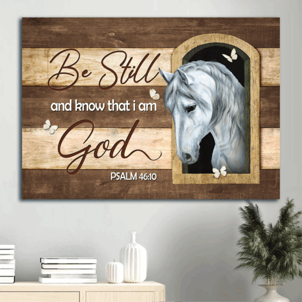 Christian Home Decor Poster Gift – White Horse & Butterfly Landscape – Be Still and Know – Jesus Inspired Art