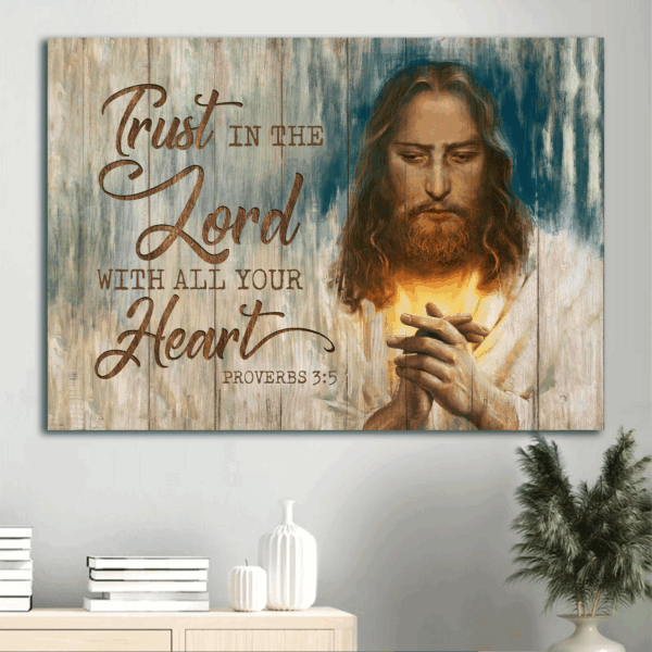 Jesus Landscape Poster – Inspirational Bible Verse Home Decor Gift for Christians – Trust in the Lord