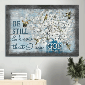 Christian Home Decor: Jesus Landscape Poster with Bible Verse Hummingbird Painting and White Flowers - Gift for Christians