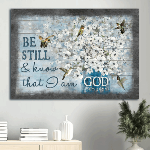Christian Home Decor: Jesus Landscape Poster with Bible Verse Hummingbird Painting and White Flowers – Gift for Christians