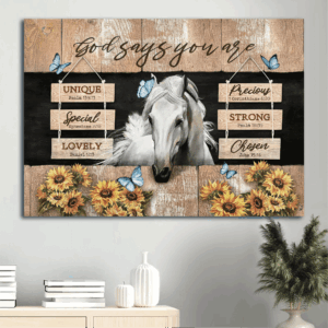 Jesus Landscape & Sunflower Horse Poster - Christian Home Decor Gift - God Says You Are