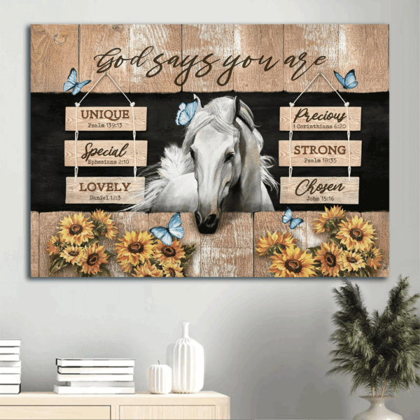 Jesus Landscape & Sunflower Horse Poster – Christian Home Decor Gift – God Says You Are