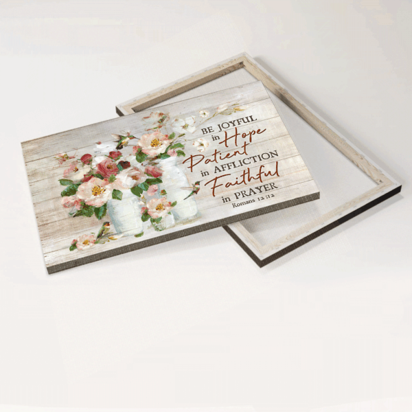 Jesus Landscape Poster: Bible Verse Watercolor Flowers Hummingbird Painting – Gift For Christian – Be Joyful in Hope