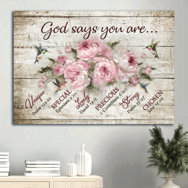 Jesus Landscape Poster: Bible Verse Watercolor Hummingbird Pink Flower Painting – Gift for Christian Home Decor