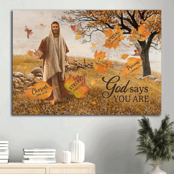 Jesus Landscape Poster: Stunning Autumn Maple Forest Painting – Christian Home Decor Gift