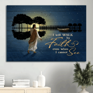 Jesus Walks on Water Night Landscape Poster - Gift for Christian Home Decor - Faithful Gift