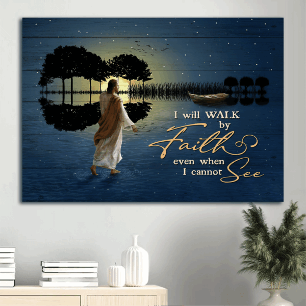 Jesus Walks on Water Night Landscape Poster – Gift for Christian Home Decor – Faithful Gift
