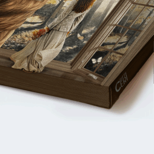 Jesus Landscape Poster Home Decor Gift - Beautiful Lion Wooden Window Pretty Girl Sunny Day - Christian Gift 1