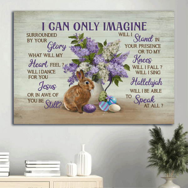 Jesus Landscape Poster: Beautiful Purple Flower Rabbit Drawing Easter Eggs Home Decor – Gift For Christian