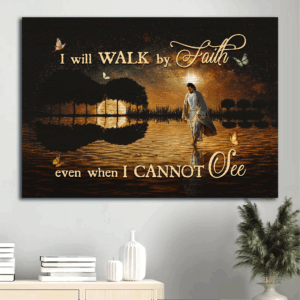 Jesus Walking on Water Full Moon Landscape Poster - Gift For Christian Home Decor - Walk by Faith
