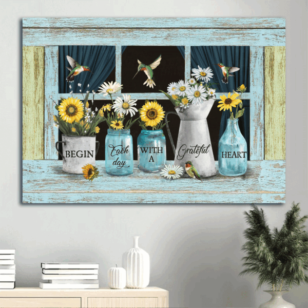 Jesus Landscape Poster Home Decor Gift – Sunflower & Daisy Drawing – Gift for Christian – Grateful Heart