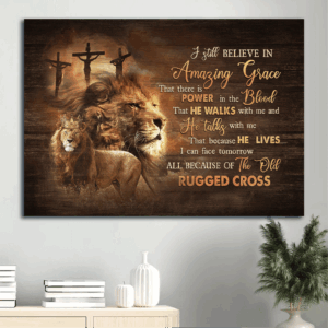 Jesus Lion & Golden Crown Landscape Poster - Christian Home Decor Gift with Amazing Grace