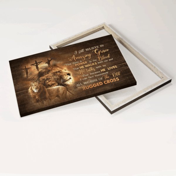Jesus Lion & Golden Crown Landscape Poster – Christian Home Decor Gift with Amazing Grace