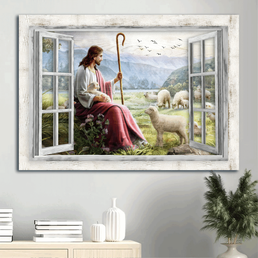 Jesus Landscape Poster Home Decor Gift – Meadow & Lamb of God Sunset Art – Ideal Gift for Christian Jesus Landscape Poster Home Decor Gift – Meadow & Lamb of God Sunset Art – Ideal Gift for Christian