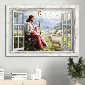 Jesus Landscape Poster Home Decor Gift - Meadow & Lamb of God Sunset Art - Ideal Gift for Christian