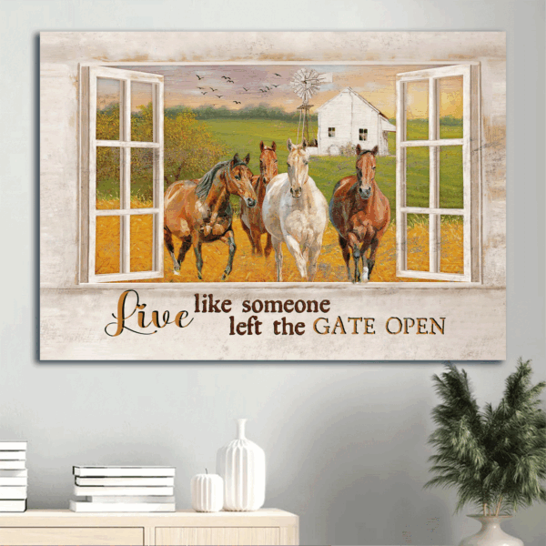 Jesus Landscape & Windmill Poster – Christian Home Decor Gift with Quarter Horse – Live Like Someone Left the Gate Open