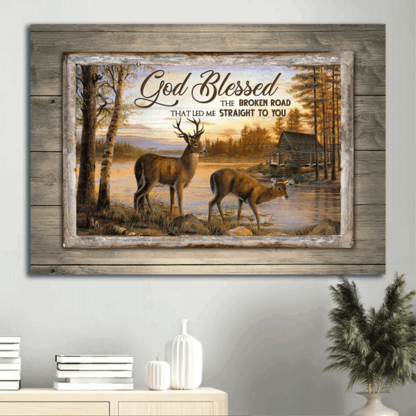 Jesus Landscape Poster – Beautiful Sunset River Painting Gift for Christian Home Decor