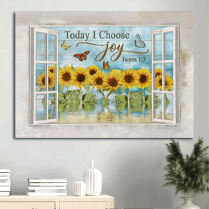 Jesus Landscape Poster Home Decor Gift - Sunflower Garden & Watercolor Butterfly - Christian Joy Art