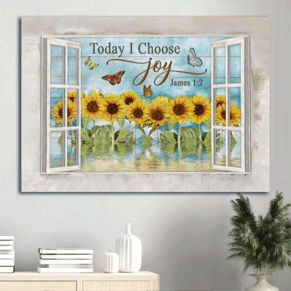 Jesus Landscape Poster Home Decor Gift – Sunflower Garden & Watercolor Butterfly – Christian Joy Art