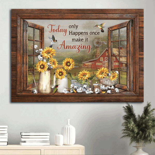 Jesus Landscape Poster Home Decor Gift – Stunning Sunflower & Cotton Flower Art – Perfect Christian Gift
