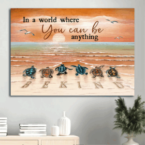 Jesus Landscape Poster: Sunset Sea Turtle Ocean Decor - Christian Gift Be Kind