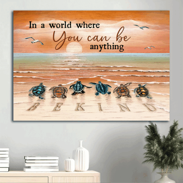 Jesus Landscape Poster: Sunset Sea Turtle Ocean Decor – Christian Gift Be Kind