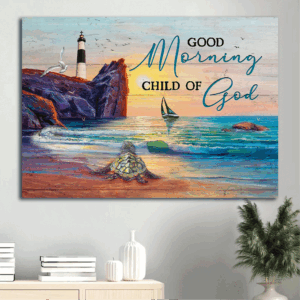 Jesus Sunset Turtle Ocean Landscape Poster - Christian Home Decor Gift