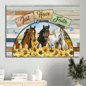Jesus Landscape Poster Home Decor Gift - Beautiful Horses Sunflower Garden  Poster Home Decor Gift - Christian Gift for Faithful
