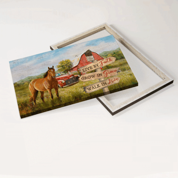 Christian Home Decor Gift: Jesus Landscape Poster with Beautiful Horse Drawing and Red House  Poster Home Decor Gift – Live by Faith Grow in Grace Walk in Love
