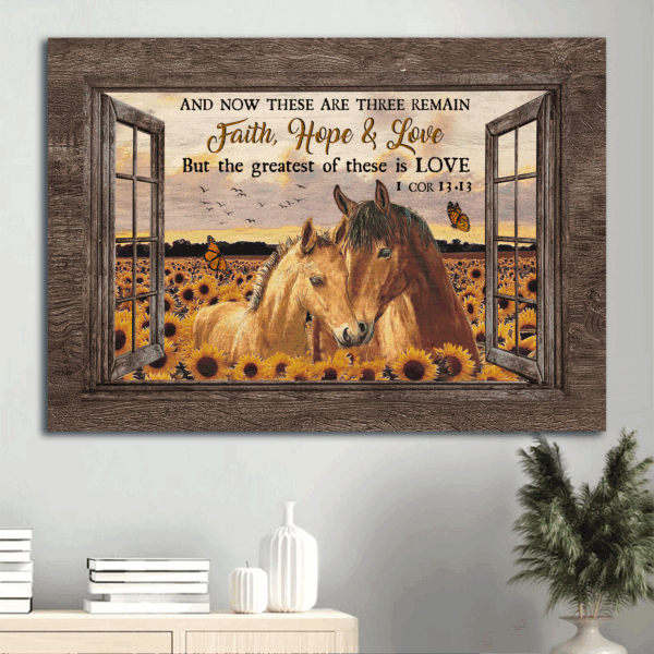 Jesus Landscape Poster: Beautiful Horses Sunflower Field Sunset  Poster Home Decor Gift – Christian Home Decor Gift