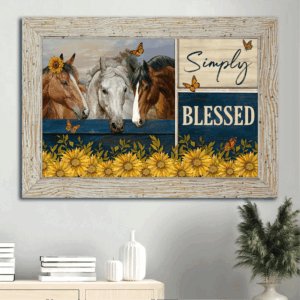 Christian Home Decor Gift: Jesus Landscape Poster with Horses Sunflowers and Monarch Butterfly  Poster Home Decor Gift - Simply Blessed
