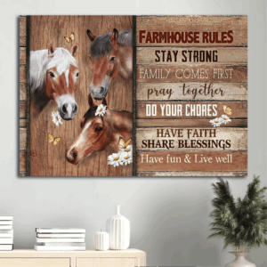 Christian Home Decor Gift: Jesus Landscape Poster with Horse Daisy and Butterfly - Stay Strong Family First