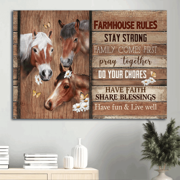 Christian Home Decor Gift: Jesus Landscape Poster with Horse Daisy and Butterfly – Stay Strong Family First