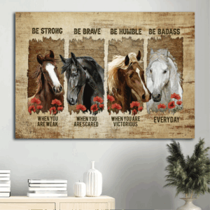 Jesus Landscape Poster: Horse & Poppy Painting  Poster Home Decor Gift - Christian Home Decor Gift Be Strong When Weak