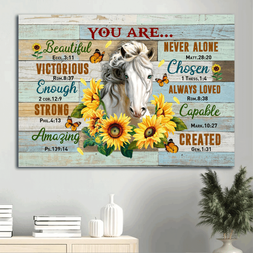 Jesus Landscape Poster: Christian Home Decor Gift – Horse & Sunflower Poster Home Decor Gift – You Are Victorious Strong Never Alone Always Loved Jesus Landscape Poster: Christian Home Decor Gift – Horse & Sunflower Poster Home Decor Gift – You Are Victorious Strong Never Alone Always Loved