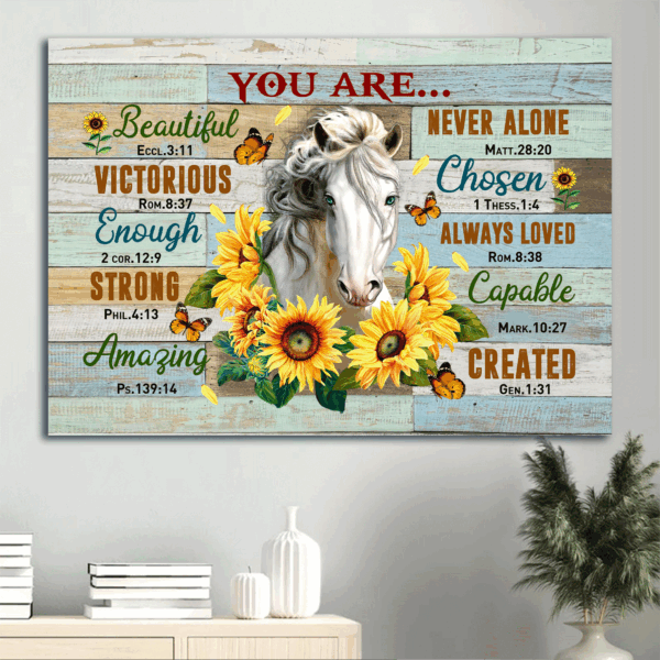 Jesus Landscape Poster: Christian Home Decor Gift – Horse & Sunflower  Poster Home Decor Gift – You Are Victorious Strong Never Alone Always Loved