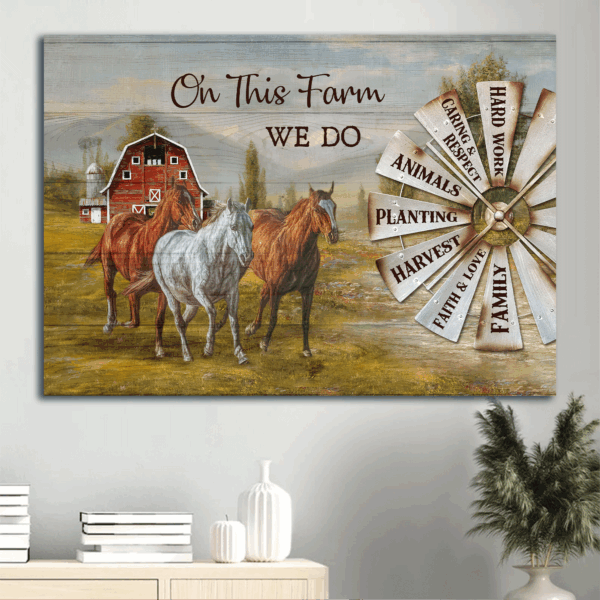 Jesus Landscape Poster Home Decor Gift – Beautiful Horses Windmill Painting Red House  Poster Home Decor Gift – Christian Farm Art