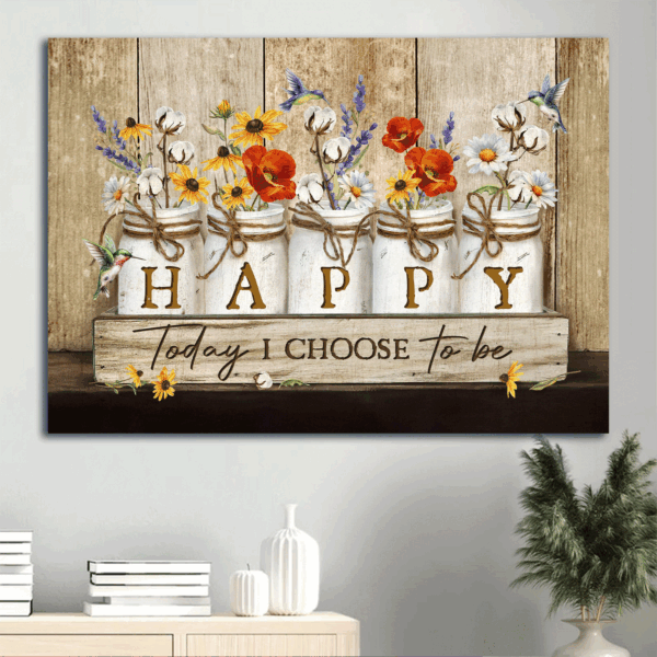 Jesus Landscape Poster: Beautiful Hummingbird & Colorful Flowers  Poster Home Decor Gift – Rustic Home Decor Gift for Christian – Today I Choose Happy